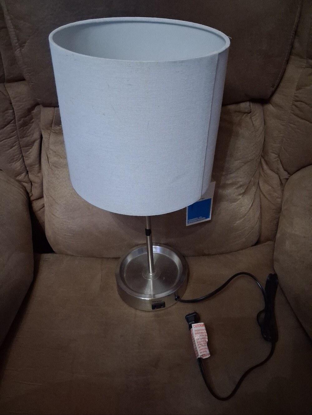 Modern Silver Table Lamp with White Drum Shade